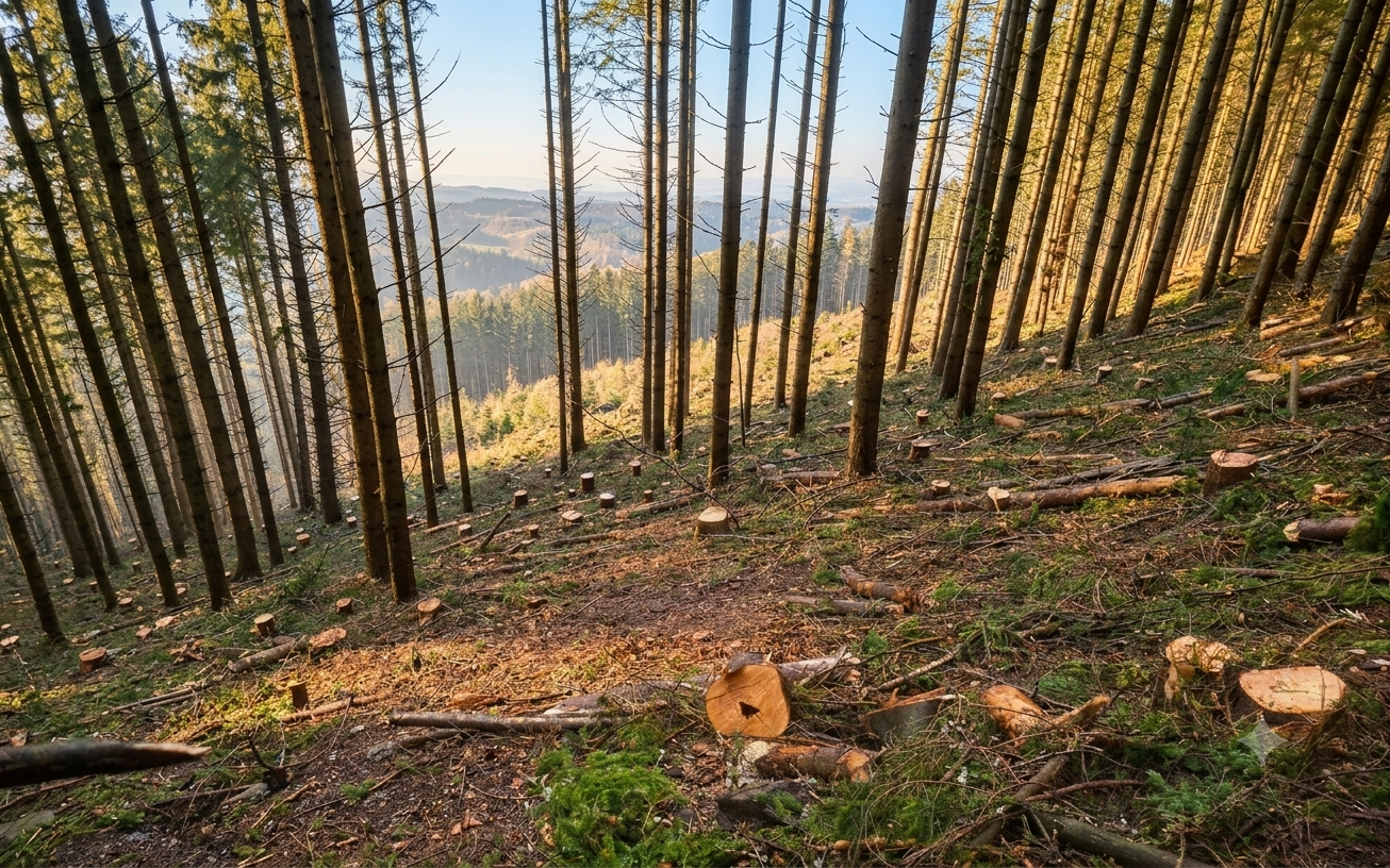 Gepflegte Waldfläche nach forstlicher Arbeit